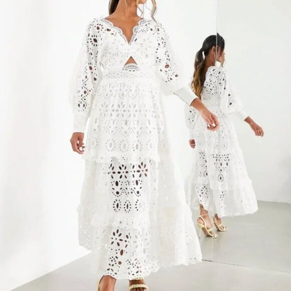 ASOS EDITION White Lace Midi Dress - New With Tags - Sz 4 - Picture 3 of 4